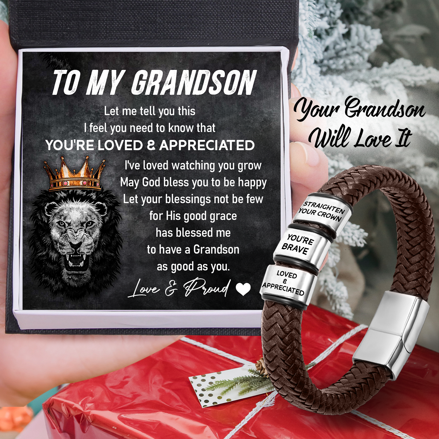 Leather Bracelet - Family - To My Grandson - May God Bless You To Be Happy - Ukgbzl22015