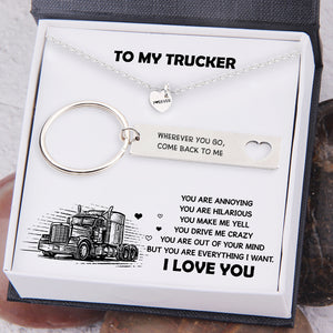 Heart Necklace & Keychain Gift Set - To My Trucker - You Are Everything I Want - Ukgnc26001 - Love My Soulmate
