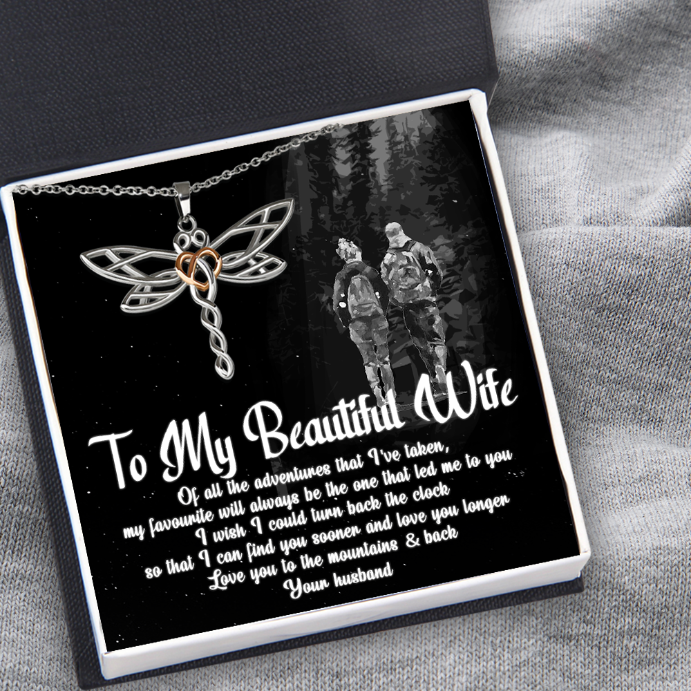 Dragonfly Necklace - Hiking - To My Beautiful Wife - Love You To The Mountains & Back - Ukska15001