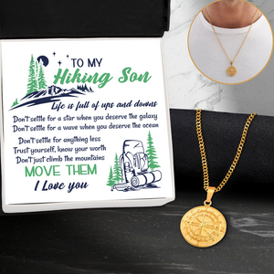 Men Compass Necklace - Hiking - To My Hiking Son - Trust Yourself And Know Your Worth - Ukgnnw16004