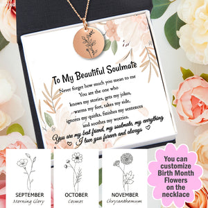 Personalised Birth Month Floral Necklace - Family - To My Soulmate - I Love You - Ukgnev13004