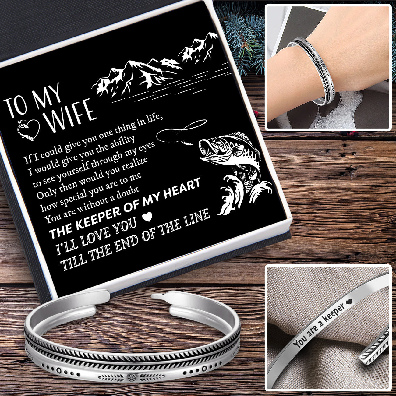 Fish Bone Bangles Set - Fishing - To My Wife - I'll Love You Till The End Of The Line - Ukgnne15001