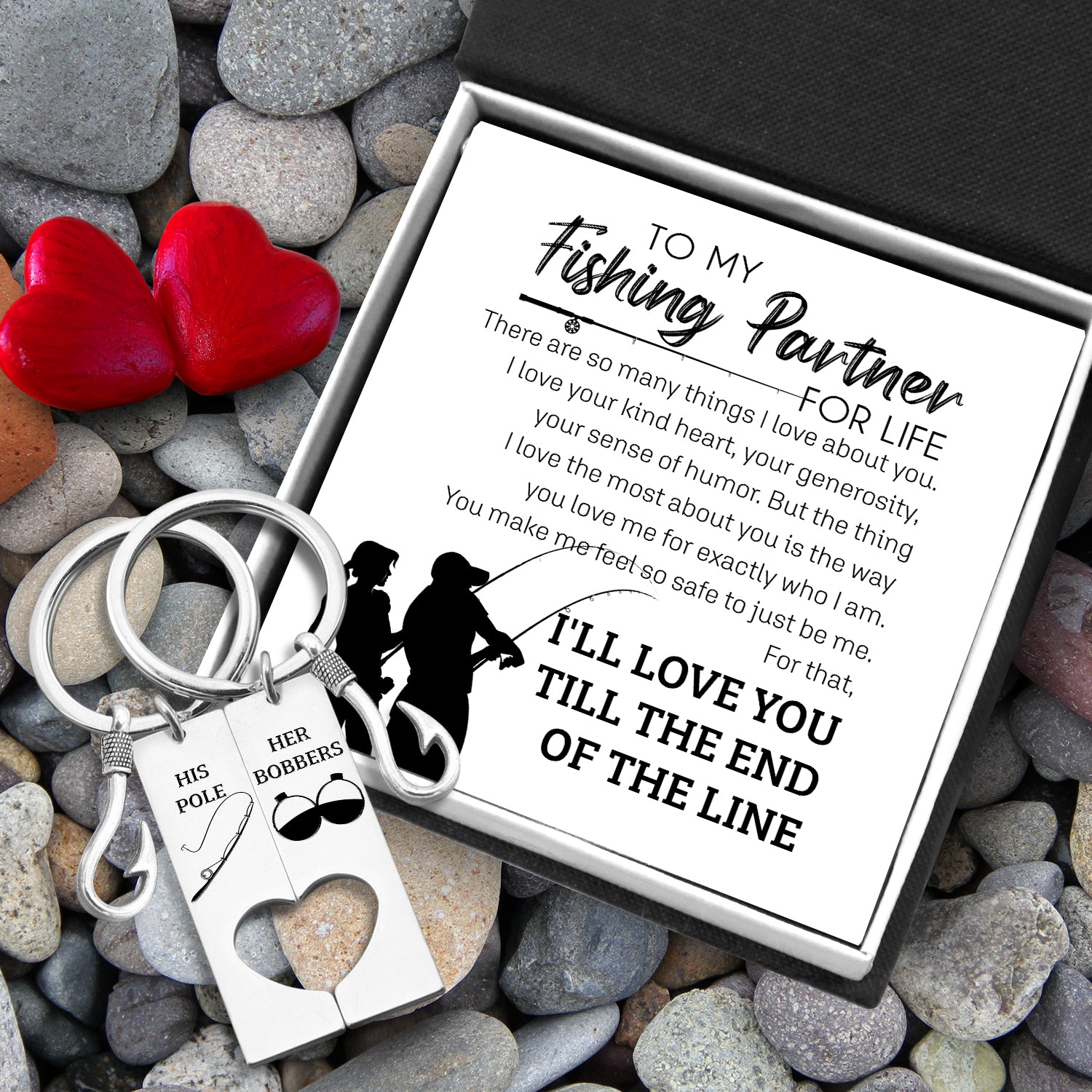 Fishing Heart Couple Keychains - Fishing - To My Fishing Partner For Life - Till The End Of The Line - Ukgkcx26003