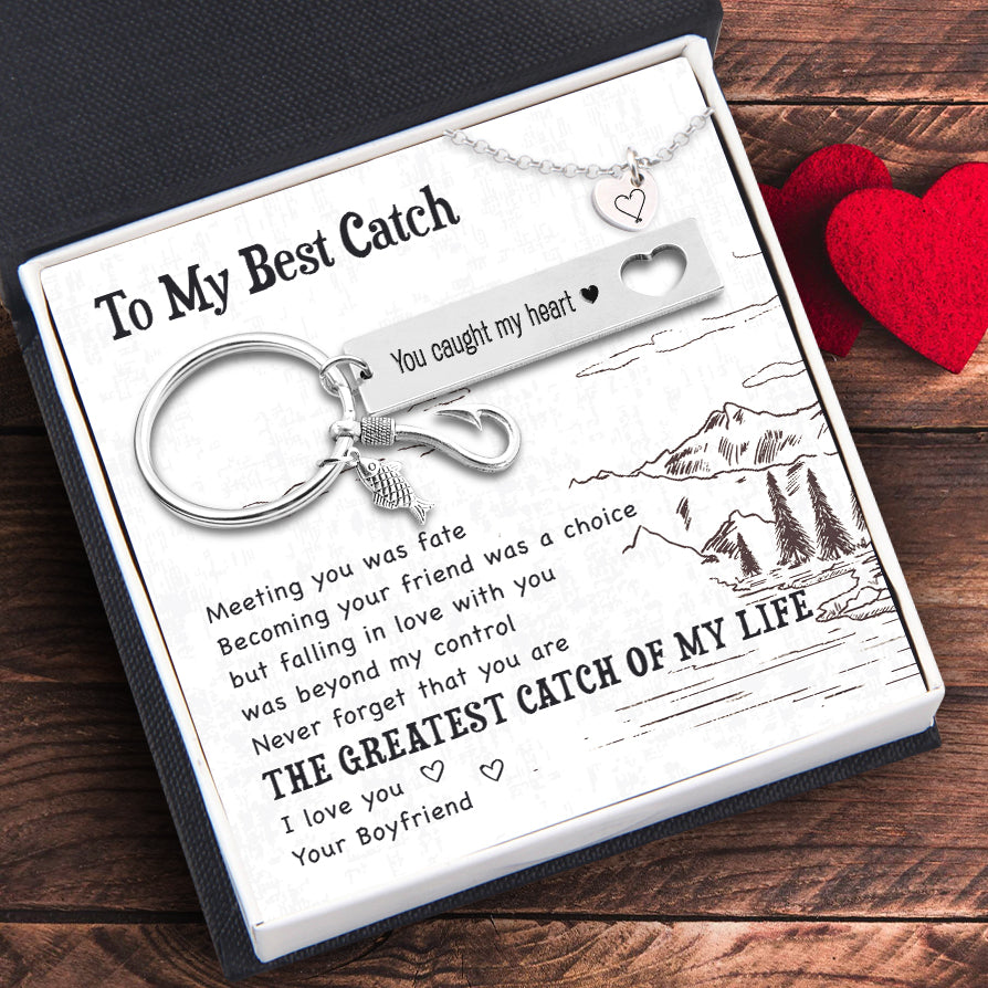 Heart Necklace Fishing Keychain Set - Fishing - To My Girlfriend - I Love You - Ukgnfl13001