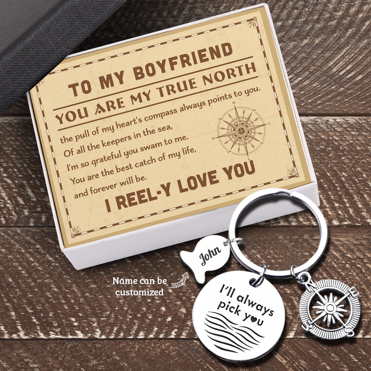 Personalised Fishing Compass Keychain - Fishing - To My Boyfriend - You Are My True North - Ukgkwb12001