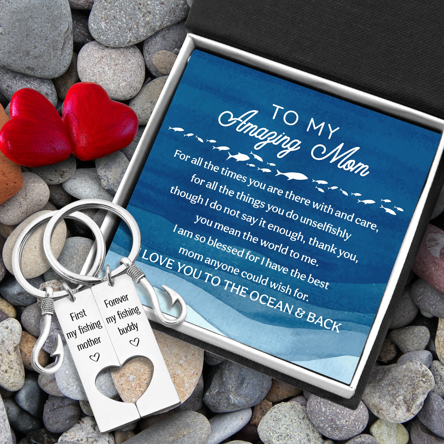 Fishing Heart Couple Keychains - Fishing - To My Mum - I Love You To The Ocean & Back - Ukgkcx19002