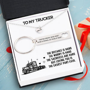 Heart Necklace & Keychain Gift Set - To My Trucker - Loving You Is The Easiest Part - Ukgnc26003 - Love My Soulmate