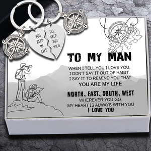 Compass Puzzle Keychains - Hiking - To My Man - Wherever You Go, My Heart Is Always With You - Ukgkdf26002