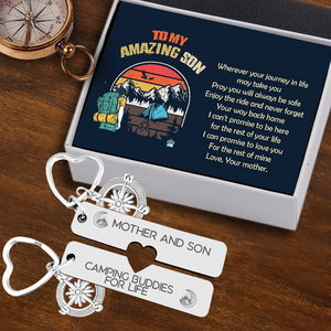 Compass Heart Couple Keychains - Camping - To My Amazing Son - Enjoy The Ride And Never Forget Your Way Back Home - Ukgkdq16001