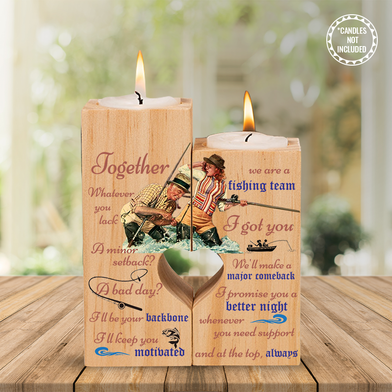 Wooden Heart Candle Holder - Fishing - To Loved One - I'll Be Your Backbone - Ukghb26002