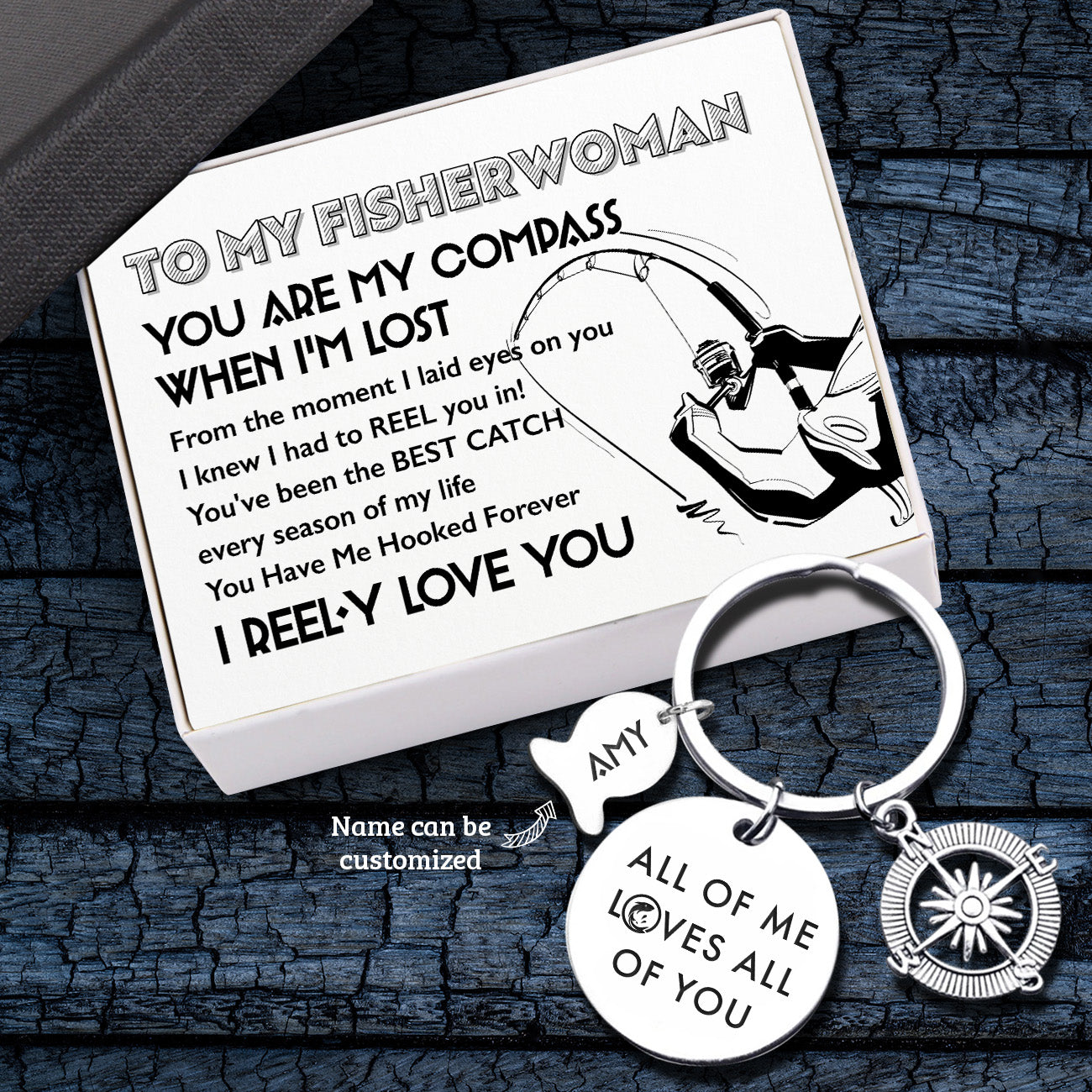 Personalised Fishing Compass Keychain - Fishing - To My Fisherwoman - I Reel-y Love You - Ukgkwb13004