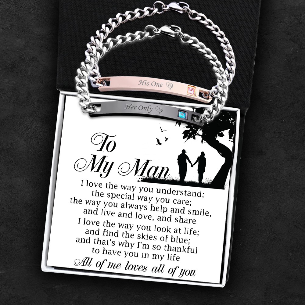 Chain Crystal Couple Bracelet - Family - To My Man - All Of Me Loves All Of You - Ukgbzd26001