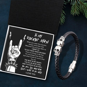 Skull Cuff Bracelet - Guitar - To My Rockin' Man - You Are The Beat In My Heart - Ukgbbh26005