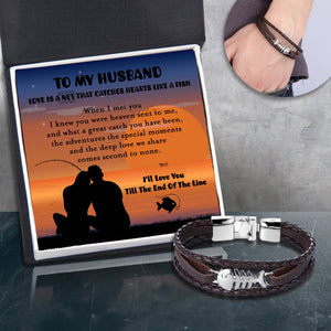 Fish Leather Bracelet - Fishing - To My Husband - Love Is A Net That Catches Hearts Like Fishes - Ukgbzp14001