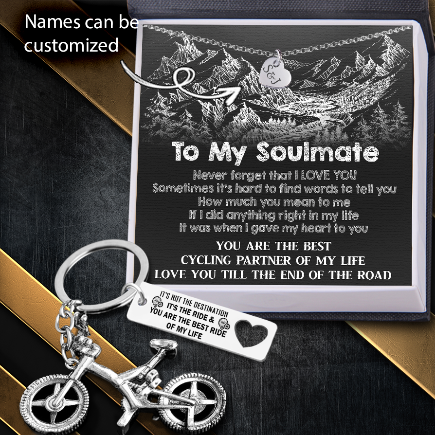 Personalised Heart Necklace Silver Bicycle Keychain Set - Cycling - To My Soulmate - You Are The Best Ride Of My Life - Ukgnfo13001