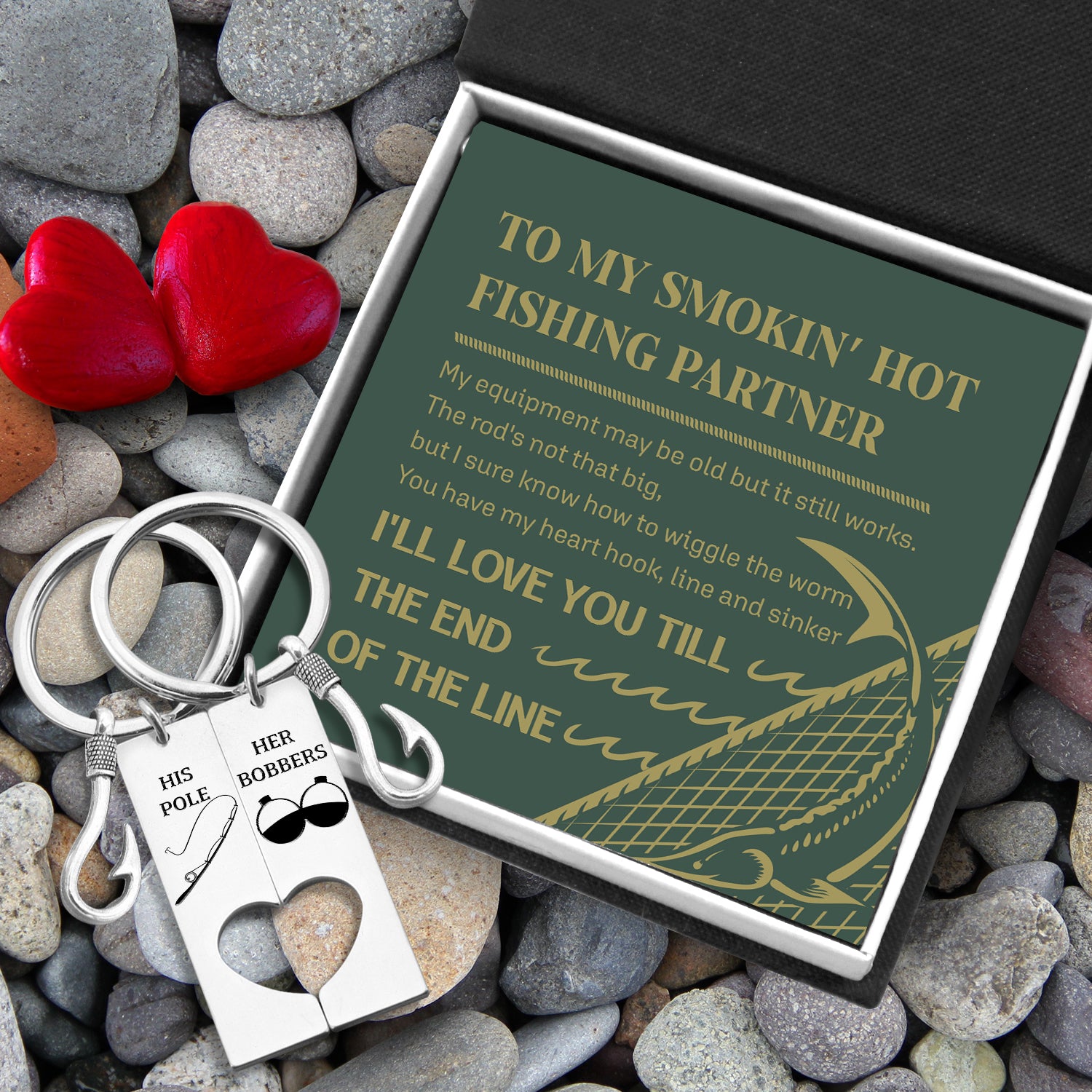 Fishing Heart Couple Keychains - Fishing - To My Fishing Partner - I Will Love You Till The End Of The Line - Ukgkcx13001