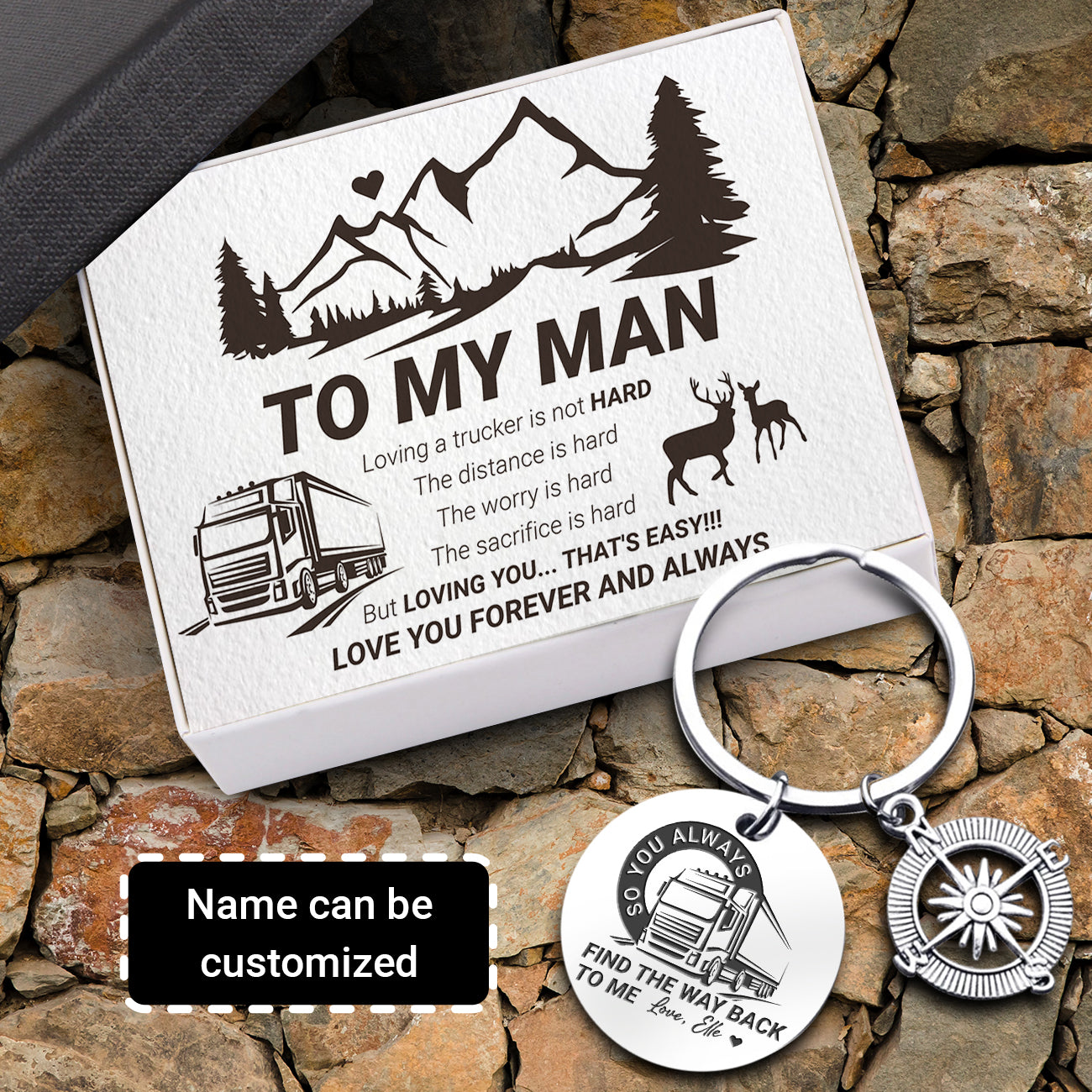 Personalised Compass Keychain - Trucking - To My Man - Love You Forever - Ukgkw26006