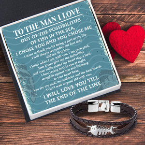 Fish Leather Bracelet - Fishing - To The Man I Love - You Are My Rock - Ukgbzp14002