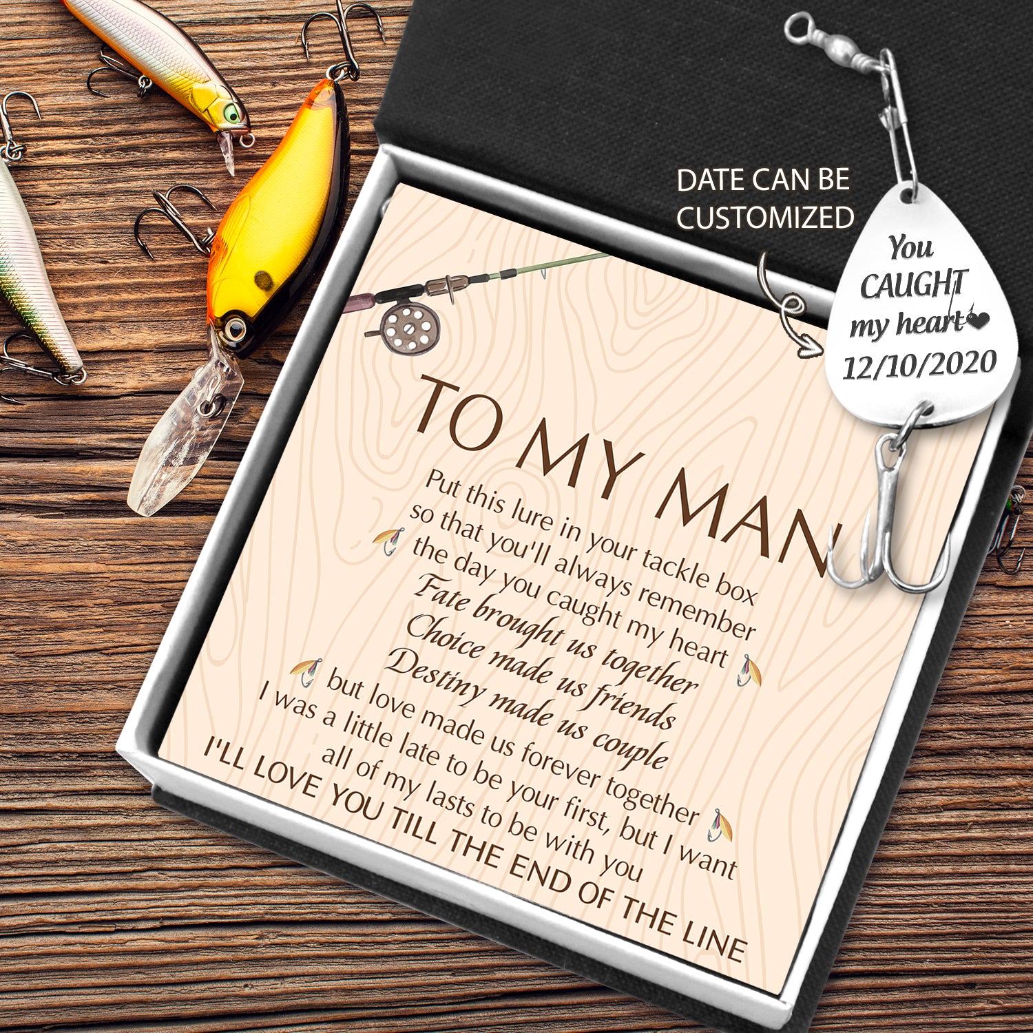 Personalised Engraved Fishing Hook - To My Man - You Caught My Heart - Ukgfa26009