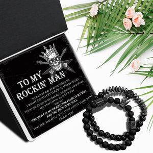 Couple Crown And Skull Bracelets - Guitar - To My Rockin' Man - You Are The Beat In My Heart - Ukgbu26008