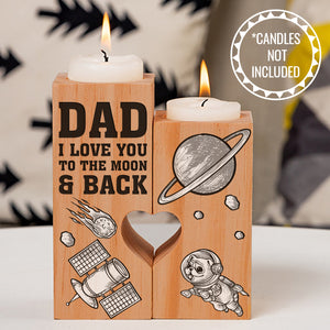 Wooden Heart Candle Holder - Dog - To My DogFather - Dad, I Love You To The Moon & Back - Ukghb18001