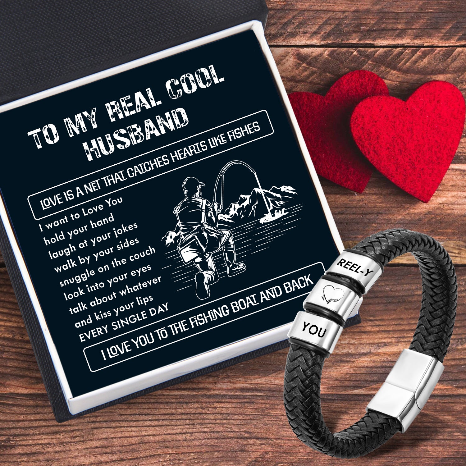 Leather Bracelet - Fishing - To My Real Cool Husband - I Love You To The Fishing Boat And Back - Ukgbzl14006