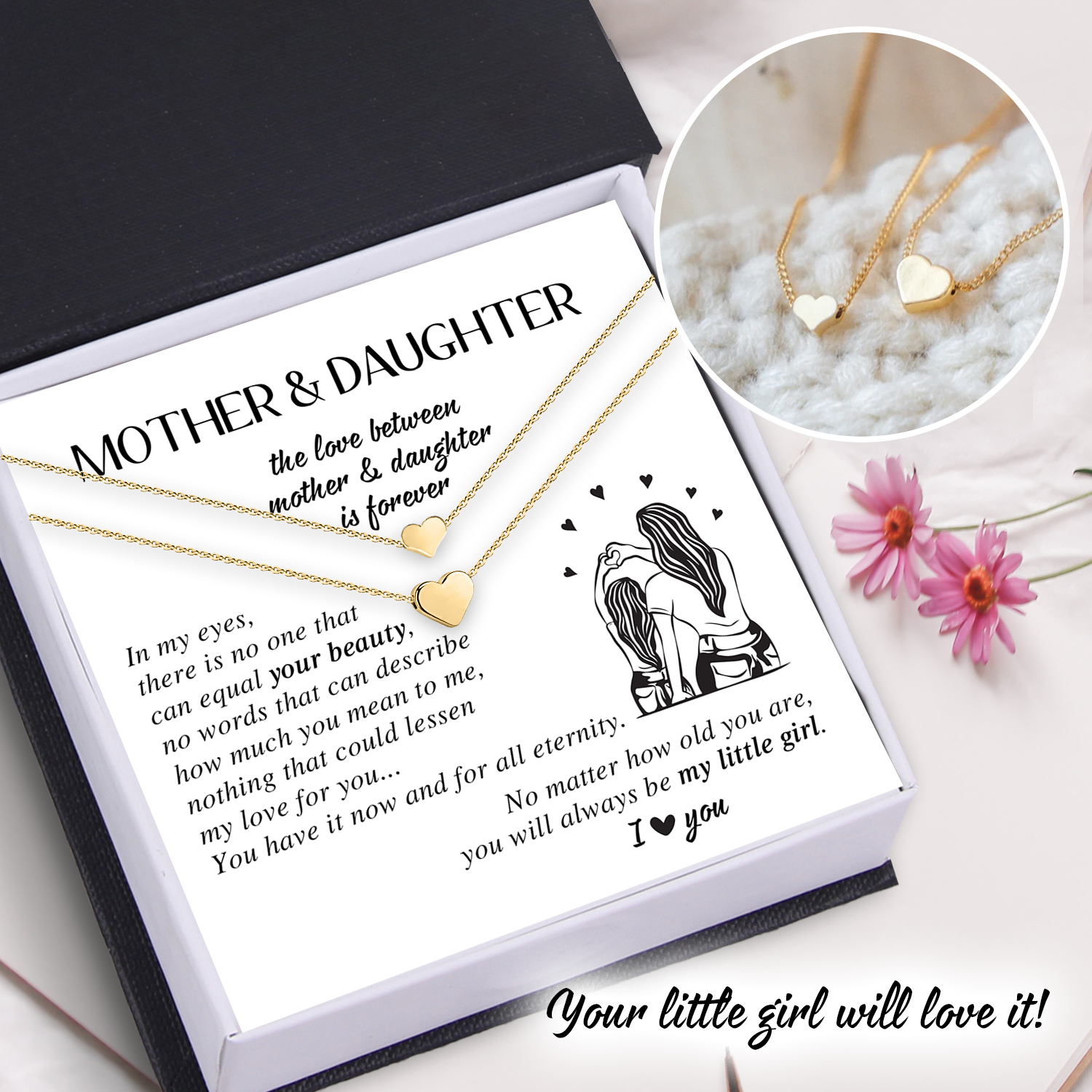 Mother Daughter Heart Necklace - Family - To My Daughter - You Will Always Be My Little Girl - Ukglme17001