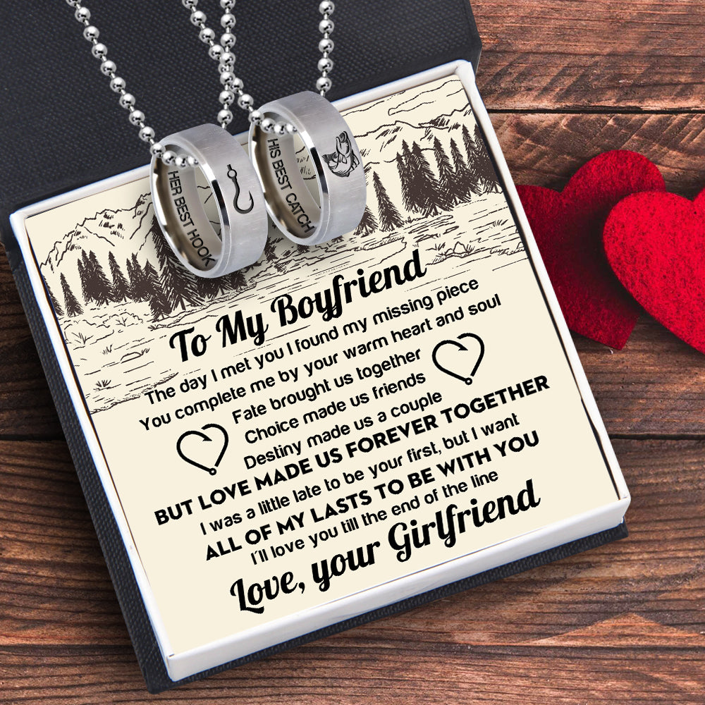 Couple Ring Necklaces - Fishing - To My Boyfriend - I'll Love You Till The End Of The Line - Ukgndx12001