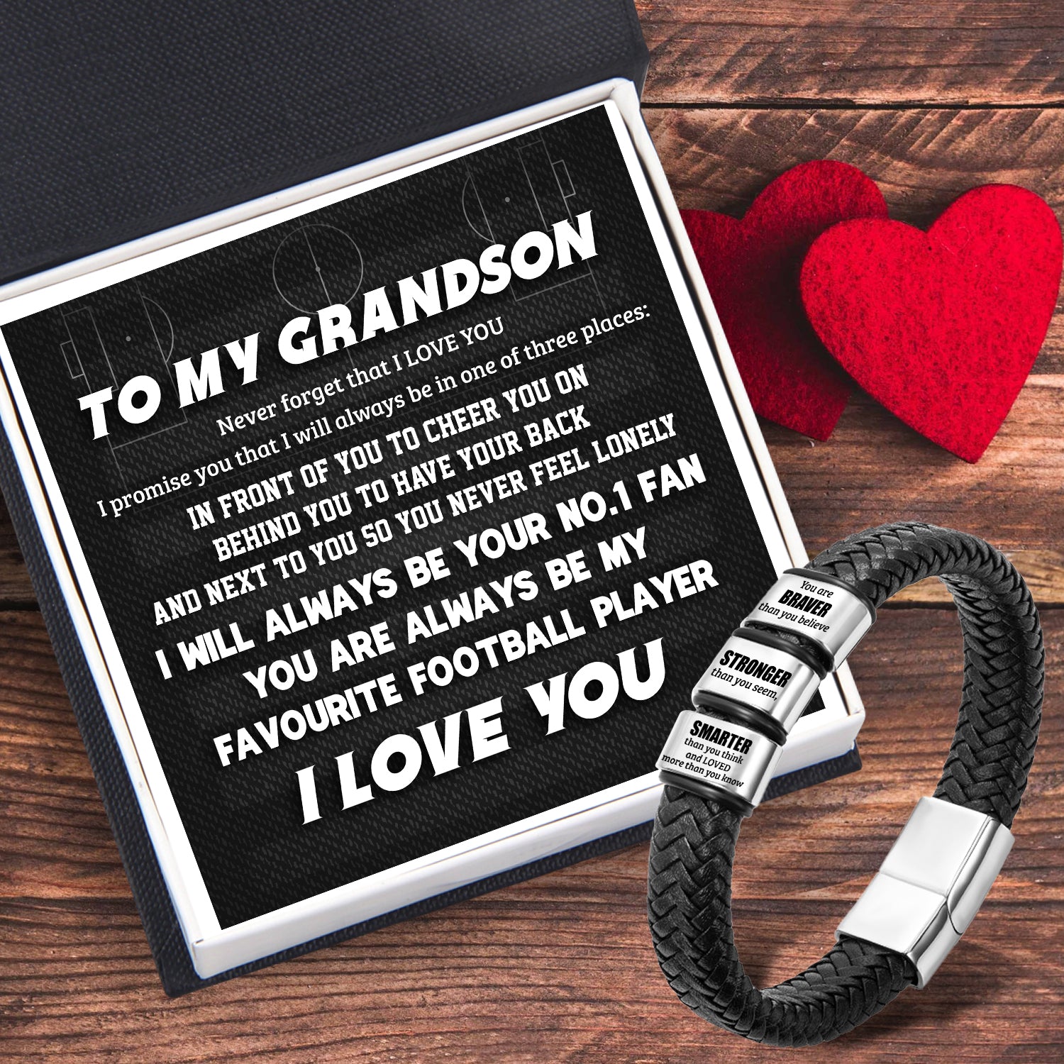 Leather Bracelet - Football - To My Grandson - Never Forget That I Love You - Ukgbzl22011