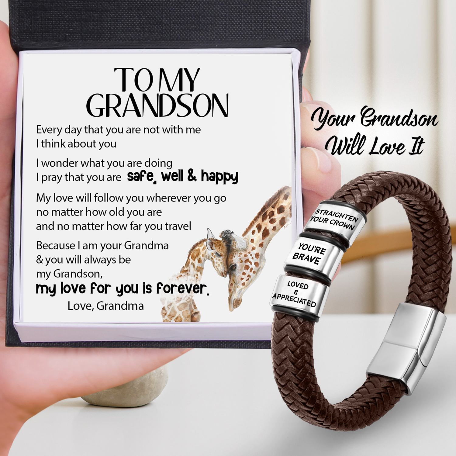 Leather Bracelet - Fishing - To My Grandson - I'll Love You Till