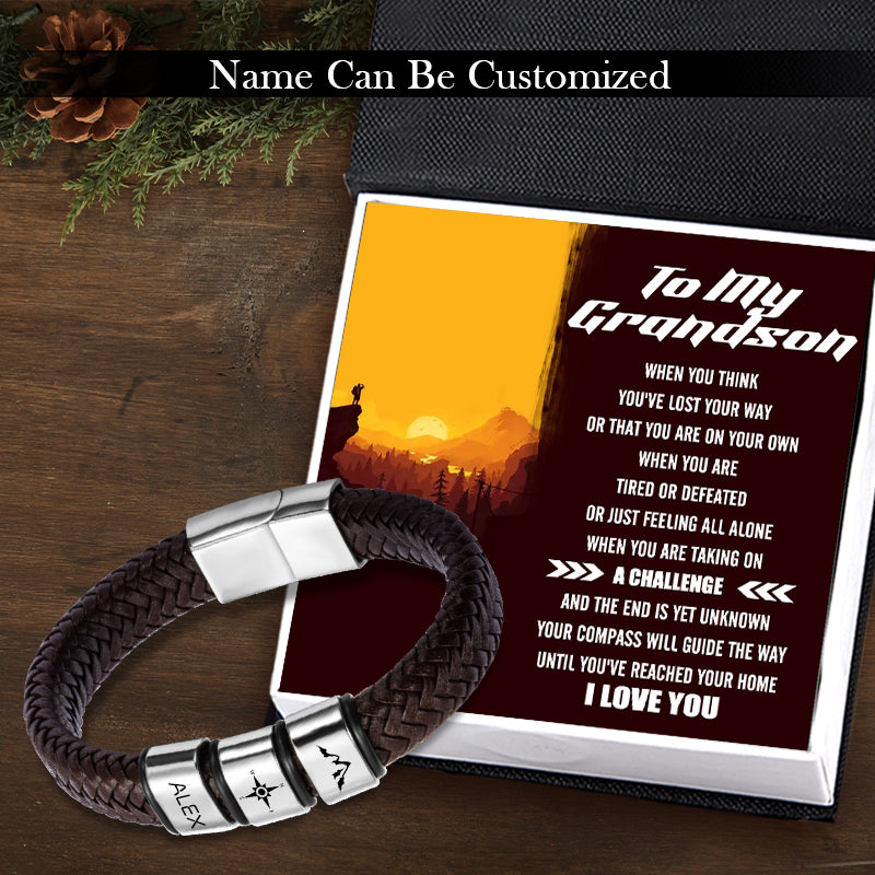 Personalised Leather Bracelet - Travel - To My Grandson - Your Compass Will Guide The Way - Ukgbzl22002