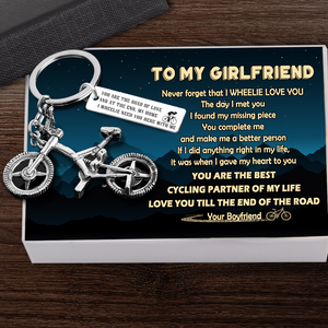 Silver Bicycle Keychain - Cycling - To My Girlfriend - I Wheelie Love You - Ukgkca13001