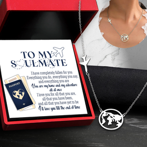 Airplane Globe Necklace - Travel - To My Soulmate - I'll Love You Till The End Of Time - Ukgnnv13002