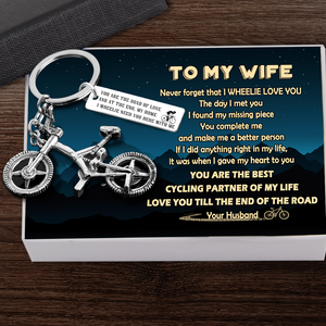 Silver Bicycle Keychain - Cycling - To My Wife - I Wheelie Love You - Ukgkca15001