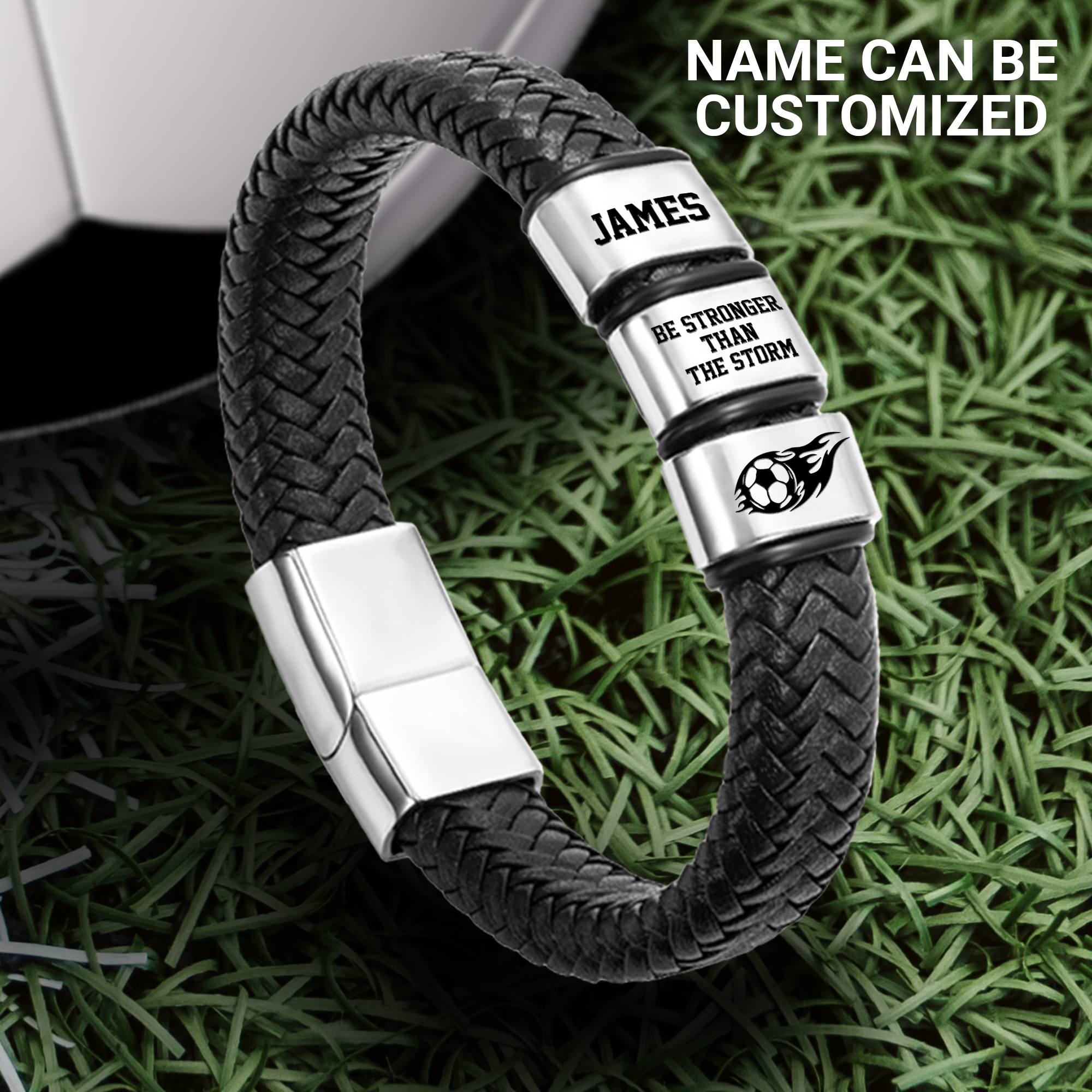 Personalised Leather Bracelet Football To My Man You Are The