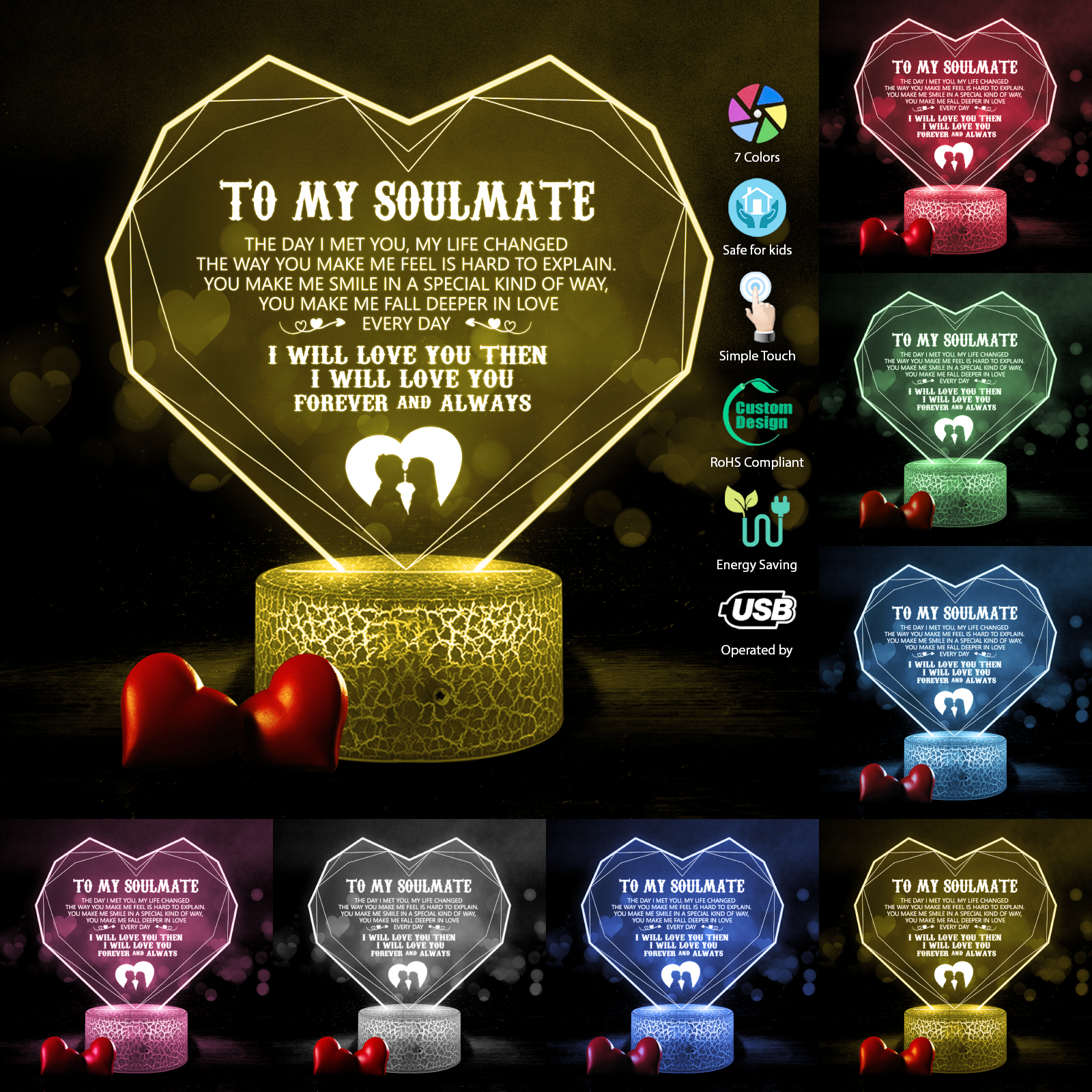 Heart Led Light - Family - To My Soulmate - You Make Me Fall Deeper In Love Every Day - Ukglca13015