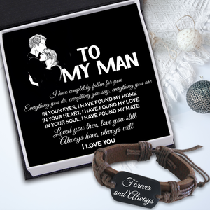 Leather Cord Bracelet - Family - To My Man - I Have Completely Fallen For You - Ukgbr26004