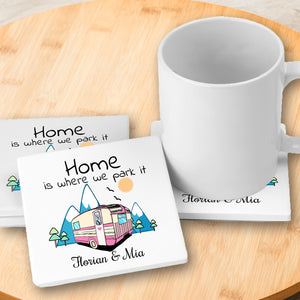 Personalised Stone Coasters Set - Camping - Gift For Camping Lovers - Home Is Where We Park It - Uksjr34002