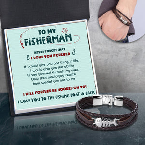 Fish Leather Bracelet - Fishing - To My Fisherman - I Love You To The Fishing Boat & Back - Ukgbzp26006
