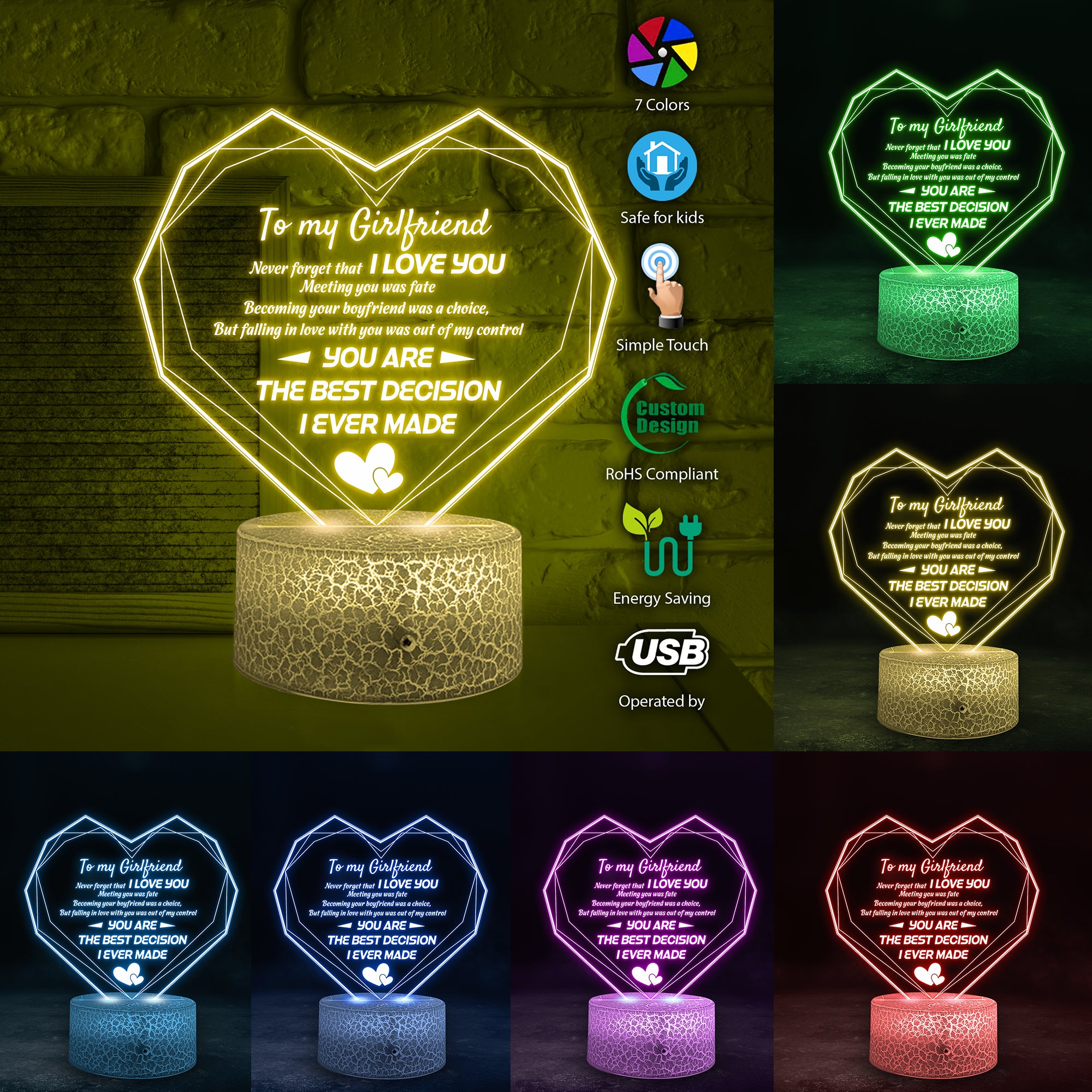 Heart Led Light - Family - To My Girlfriend - You Are The Best Decision I Ever Made - Ukglca13001
