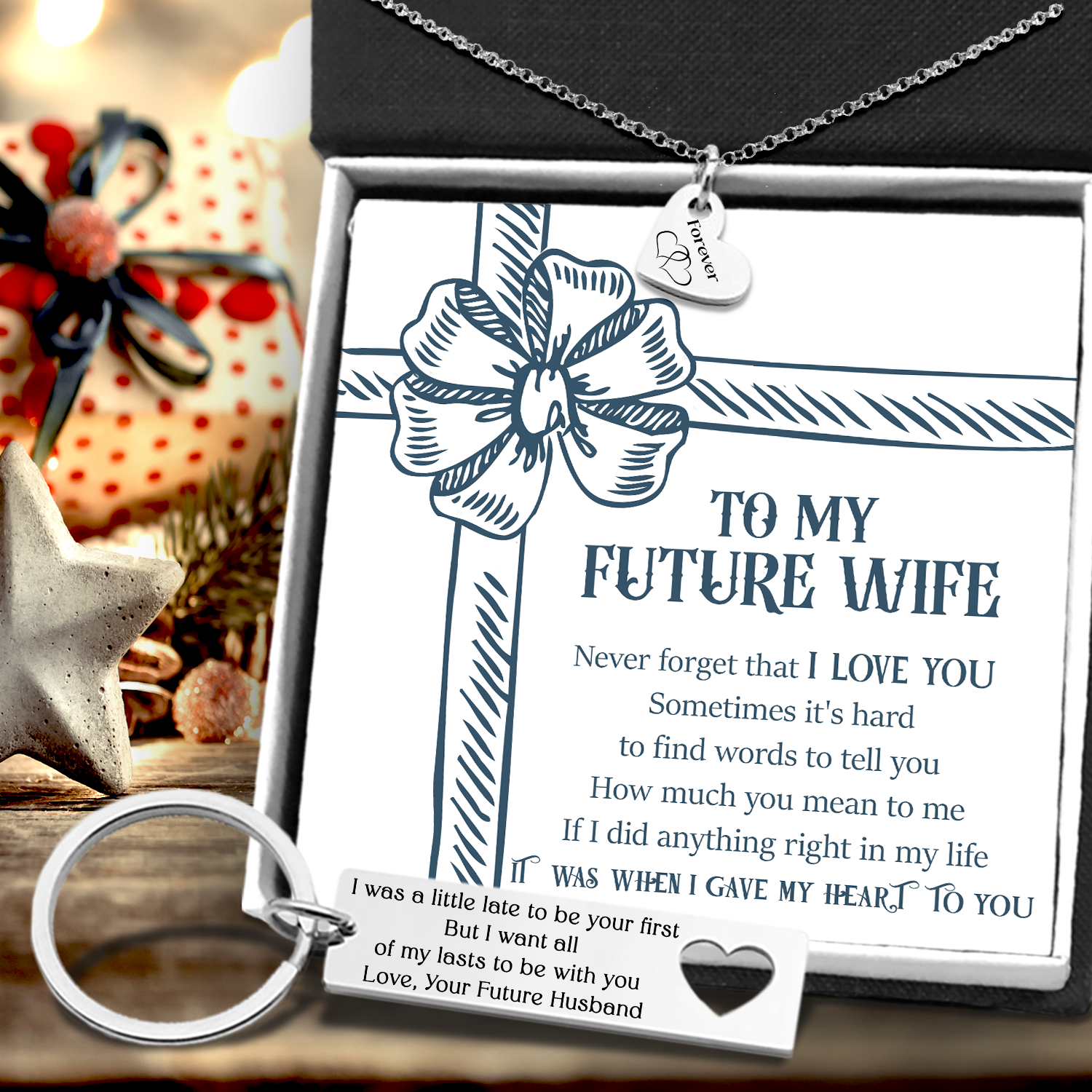 Heart Necklace & Keychain Gift Set - Family - To My Future Wife - How Much You Mean To Me - Ukgnc25002