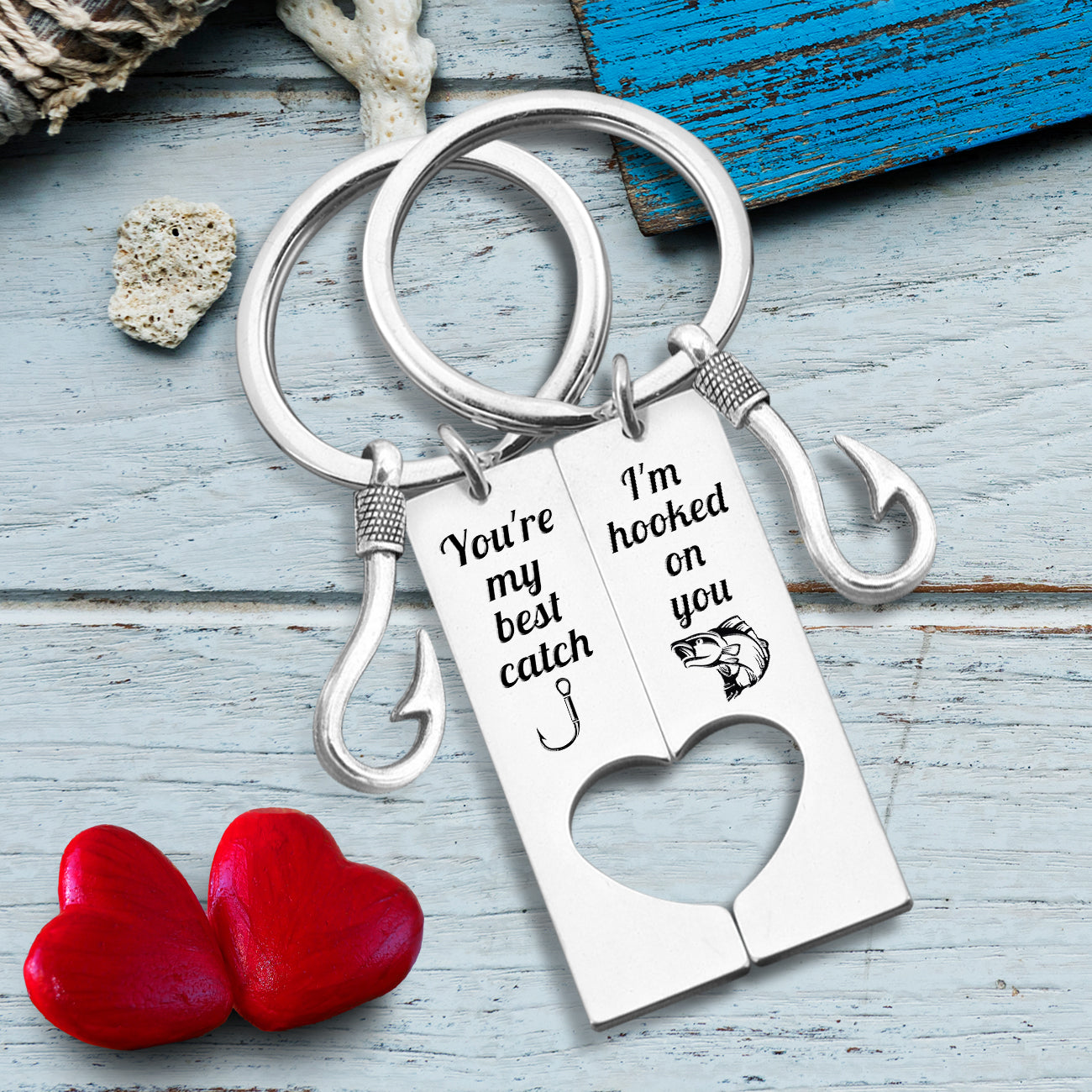 Fishing Heart Couple Keychains - Fishing - To My Man - Together We