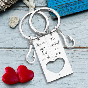 Fishing Heart Couple Keychains - Fishing - To My Man - I'll Love You Till The End Of The Line - Ukgkcx26002