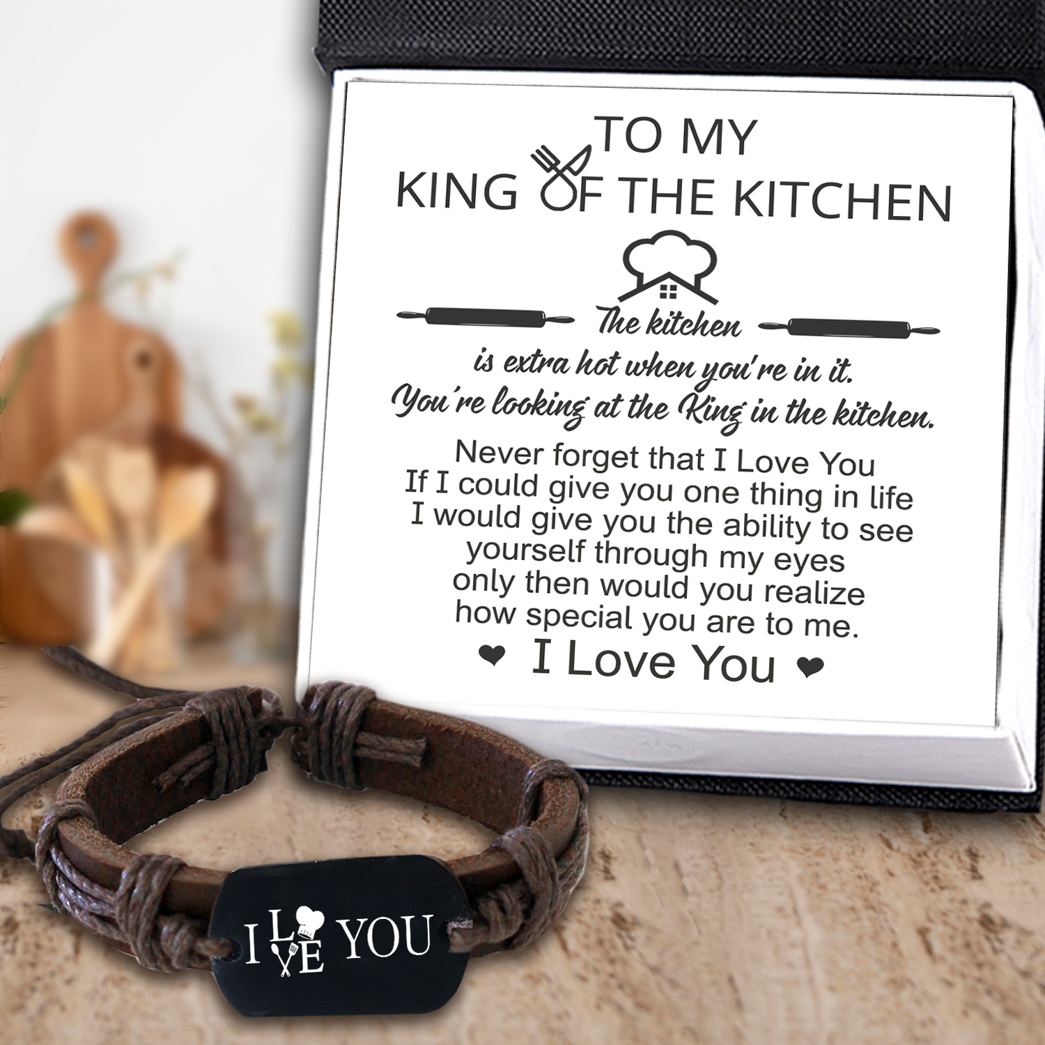 Leather Cord Bracelet - Cooking - To My King Of The Kitchen - I Love You - Ukgbr14007