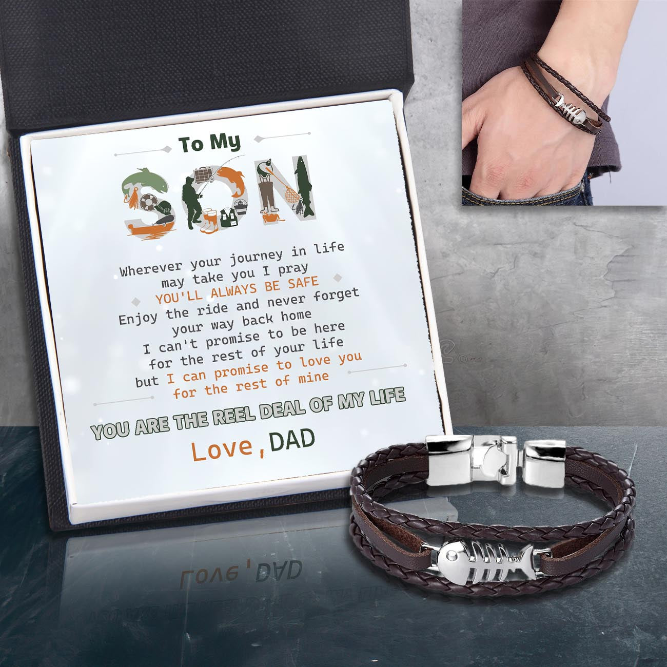 Fish Leather Bracelet - Fishing - To My Son - You Are The Reel Deal Of My Life - Ukgbzp16002