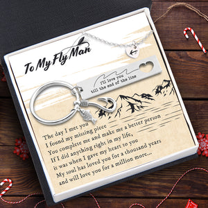 Heart Necklace Fishing Keychain Set - To My Fly Man - I Gave My Heart To You - Ukgnfl26002