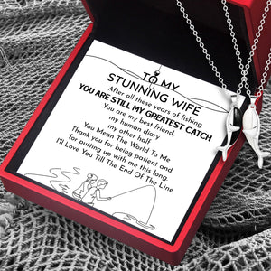 Whale Hug Couple Necklace - Fishing - To My Stunning Wife - I'll Love You Till The End Of The Line - Ukgngd13005