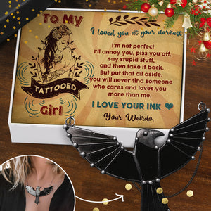 Dark Raven Necklace - Tattooed - To My Tattooed Girl - I Love Your Ink - Ukgncm13004