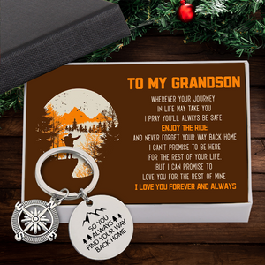 Compass Keychain - Hiking - To My Grandson - I Pray You'll Always Be Safe - Ukgkw22001