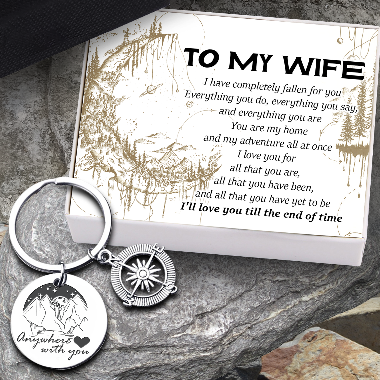 Compass Keychain - Hiking - To My Wife - You Are My Home And My Adventure All At Once - Ukgkw15004